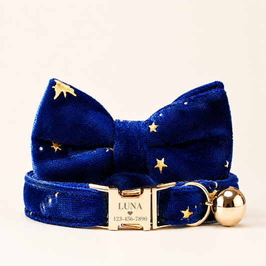 Velvet Golden Star Cat Collar