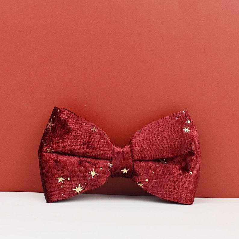 Stars Dog Harness, Custom Red Golden Stars Personalised Velvet Collar, Bowtie, Leash, H Harness, for Christmas and New Year