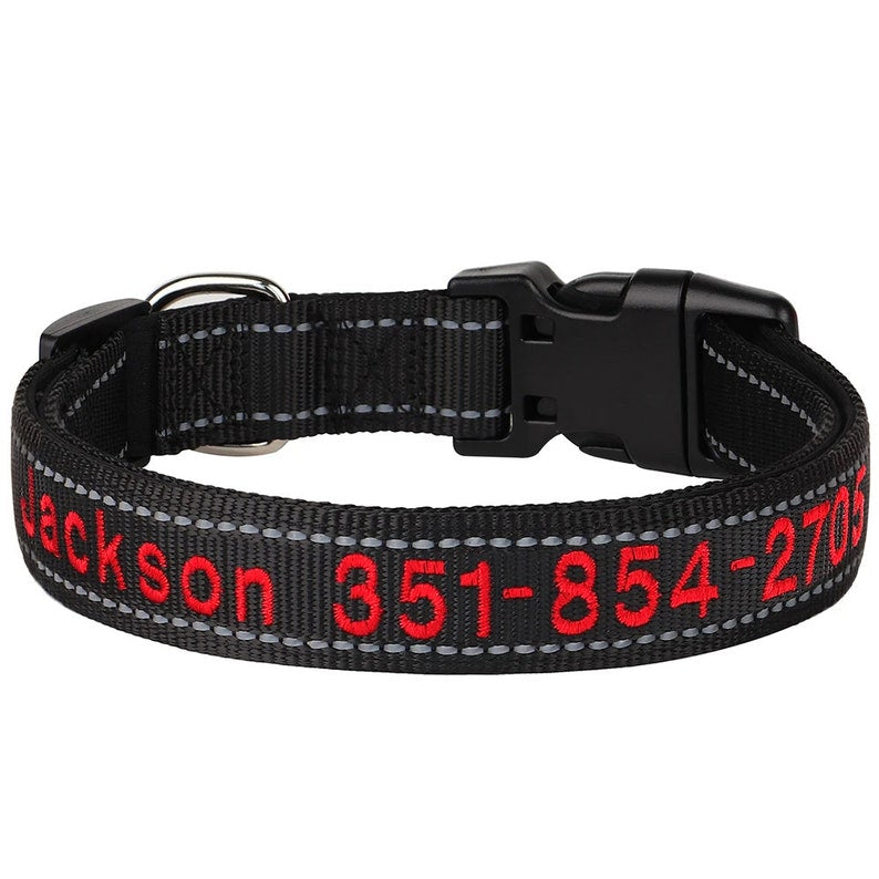 Personalised Reflective Dog Collar - Heavy Duty Nylon