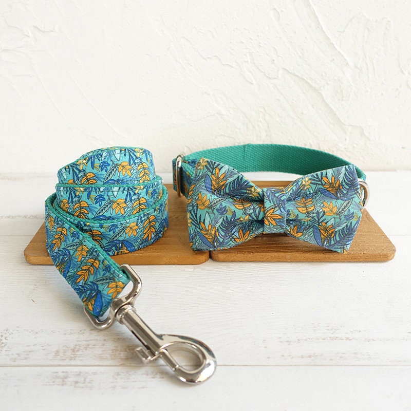 Personalised Floral Dog Collar / Leash / Detachable Bowtie, different combos available * Personalised Pet Gift