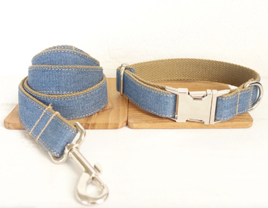 Personalised Jean Custom Dog Collar or Dog Collar and Lead Set