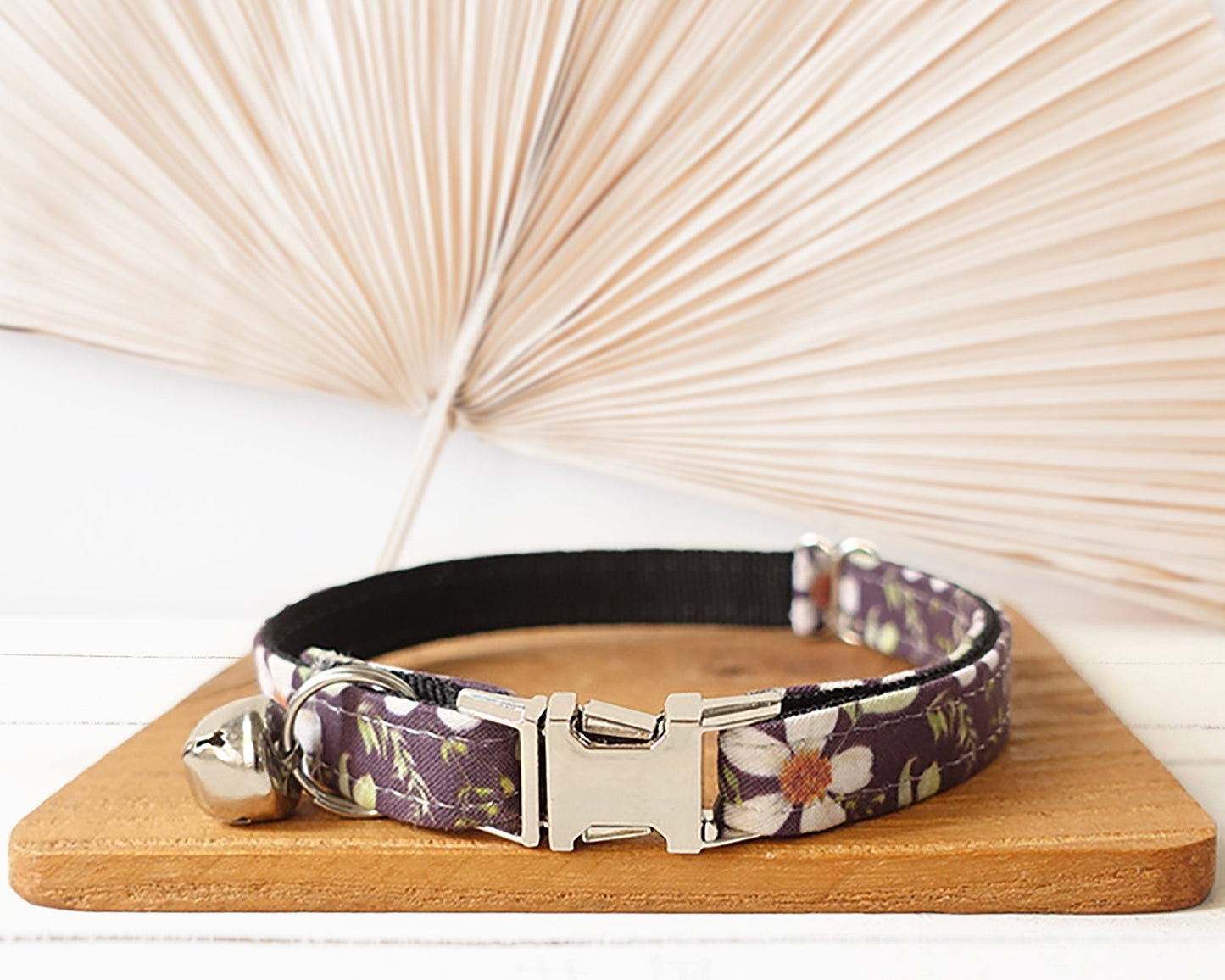 Floral Cat Collar with Bell and Removable Bow, Custom Small Dog Collar with Name, Engraved Handmade Kitten Collar