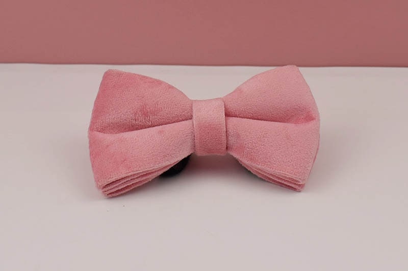 Custom Pink Velvet Personalised Dog Collar, Matching Dog Bowtie, Dog Flower, Dog Leash, H-Style Dog Harness & Dog Poop Bag
