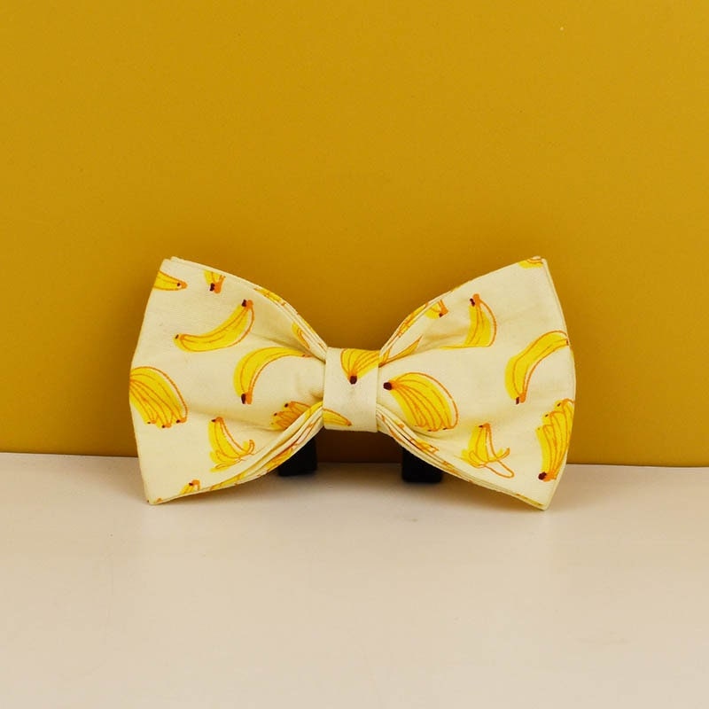 Custom Yellow Banana Dog Harness Set - Personalised Dog Collar, Bowtie, Leash, H Harness for Small, Medium, and Large Dogs - Various Combo