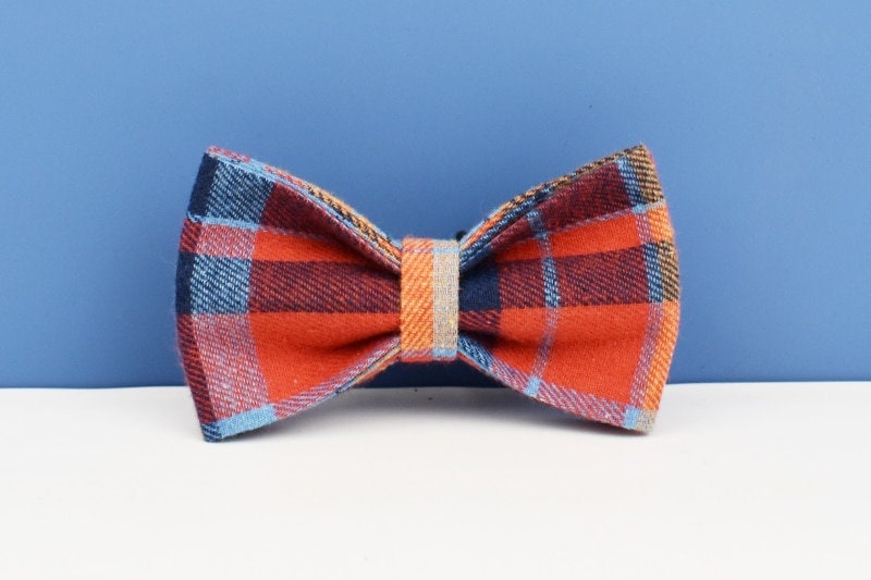 Tartan Dog Collar, Blue Red Check Custom H-Style Dog Harness, Leash, Collar, Bowtie, Stylish Boy Dog Accessories