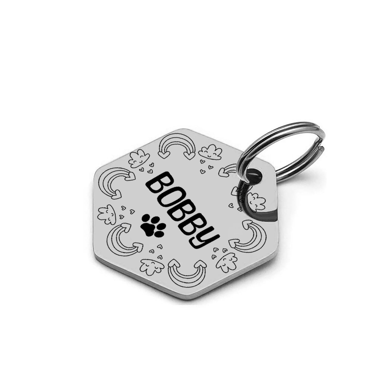 Customised Stainless Steel Pet ID Tag - Hexagon Personalised with Your Pet's Name and Contact - Front and Back Engraving for Dogs and Cats