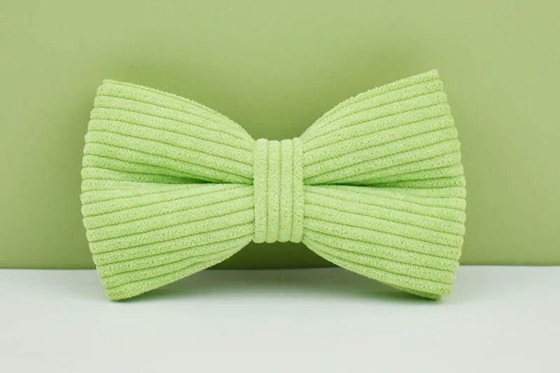 Custom Green Corduroy Personalised Dog Collar, Matching Dog Bowtie, Dog Leash, H-Style Dog Harness & Dog Poop Bag