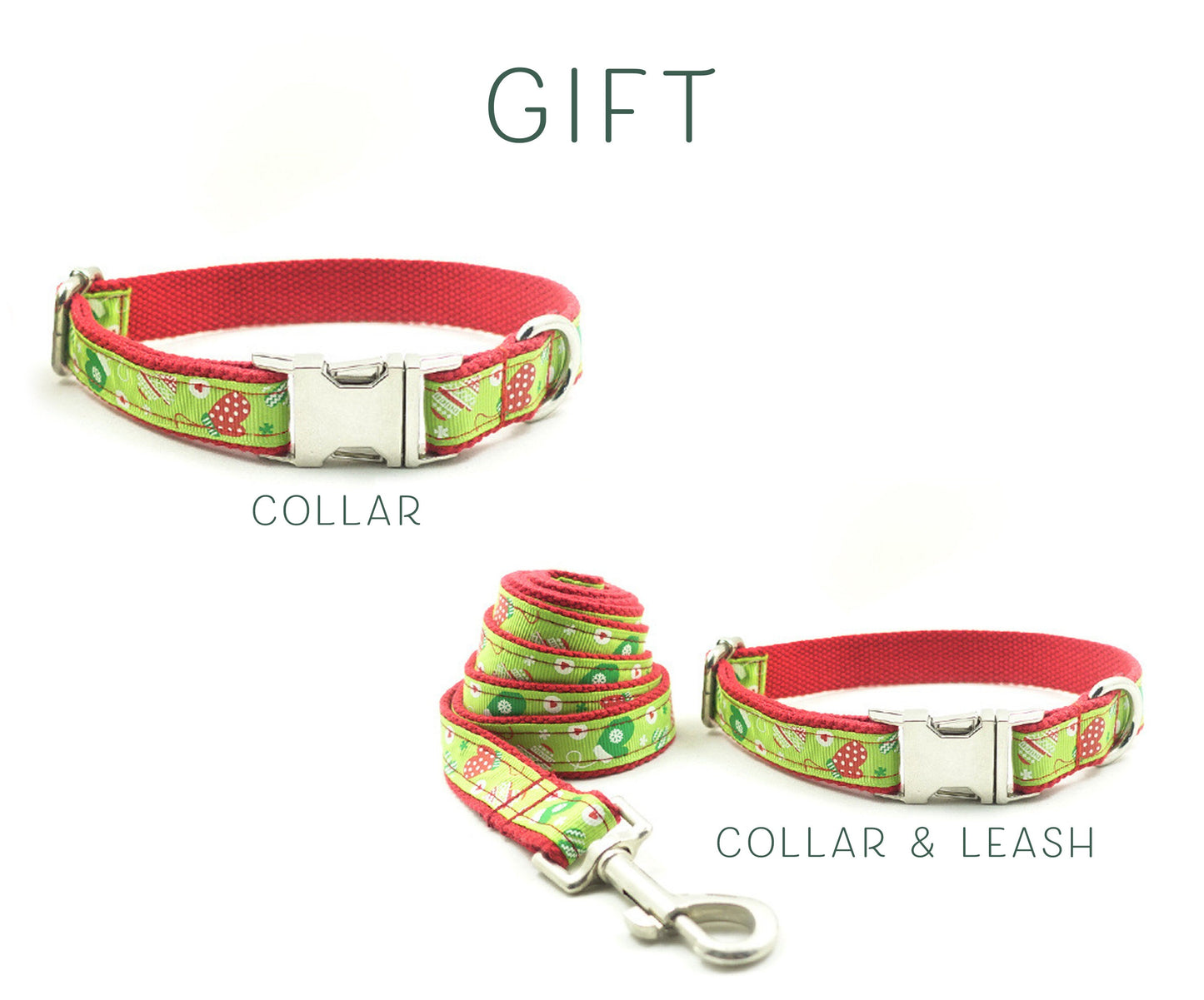Personalised Dog Collar with Matching Leash and Bowtie in Joyful Christmas Design (Different Combo Available)
