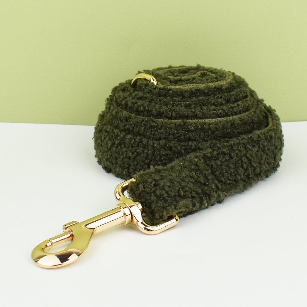 Personalised Dog Collar Leash Bowtie in Green Curly Fleece Fabric, Puppy Collar Bowtie, Handmade Dog Collar Leash Bowtie, Birthday Gift