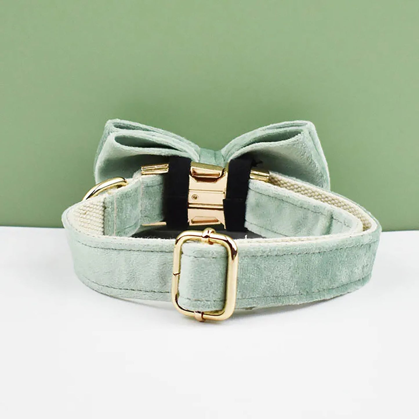 Personalised Dog Collar Leash Bowtie in Sage Green, Custom Puppy Collar Bowtie, Handmade Dog Collar Leash Bowtie for Birthday Gift