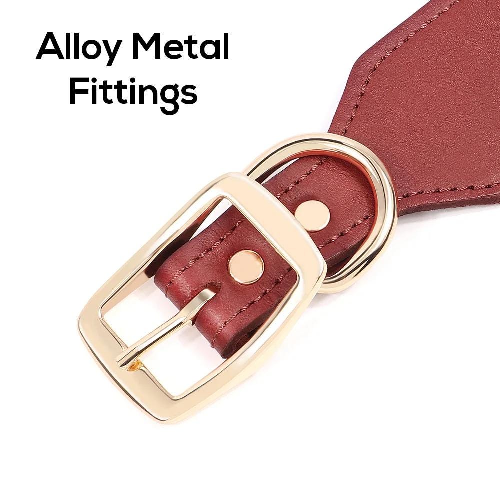 Personalised Wide Leather Dog Collar, Custom Name Durable Leather Pet Necklace for Medium Large dogs, Pitbull, Bulldog