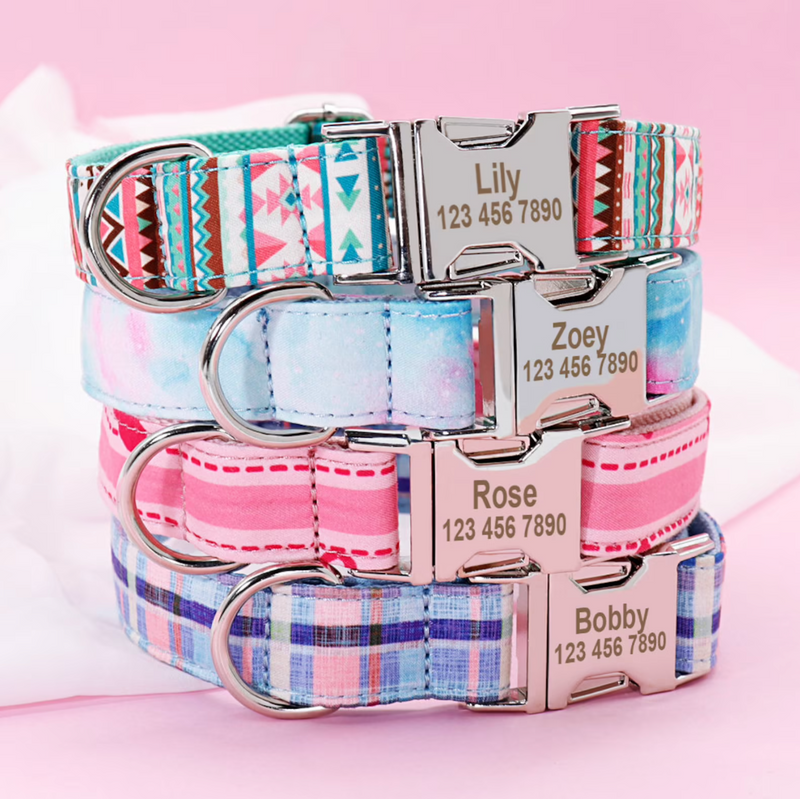 Heart Tie-dye Tribal Plaid Custom Dog Collar Set