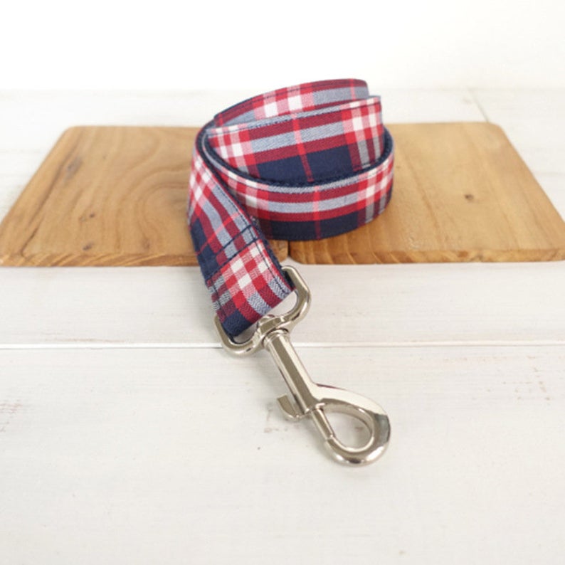 Personalised BLUE PLAID Dog Collar Set