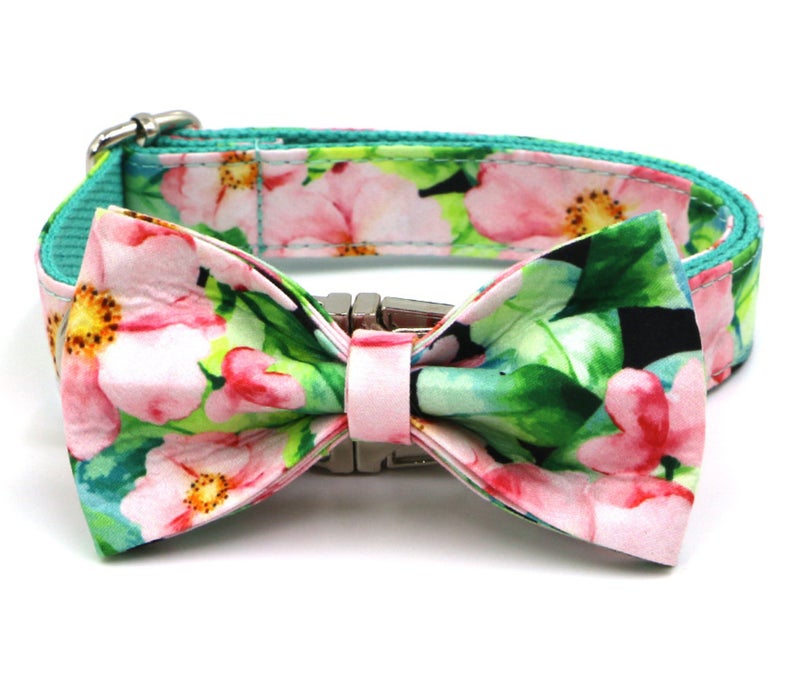 Floral Personalised Bow Tie Dog Collar Set