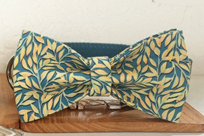 Golden Leaf Custom Dog Collar Bowtie Set