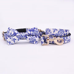 Porcelain Floral Dog Collar Bow Tie Set