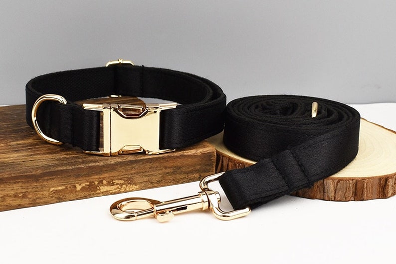 Custom Crystal Black Personalised Dog Collar, Matching Dog Bowtie, Dog Leash, Dog Harness & Dog Poop Bag
