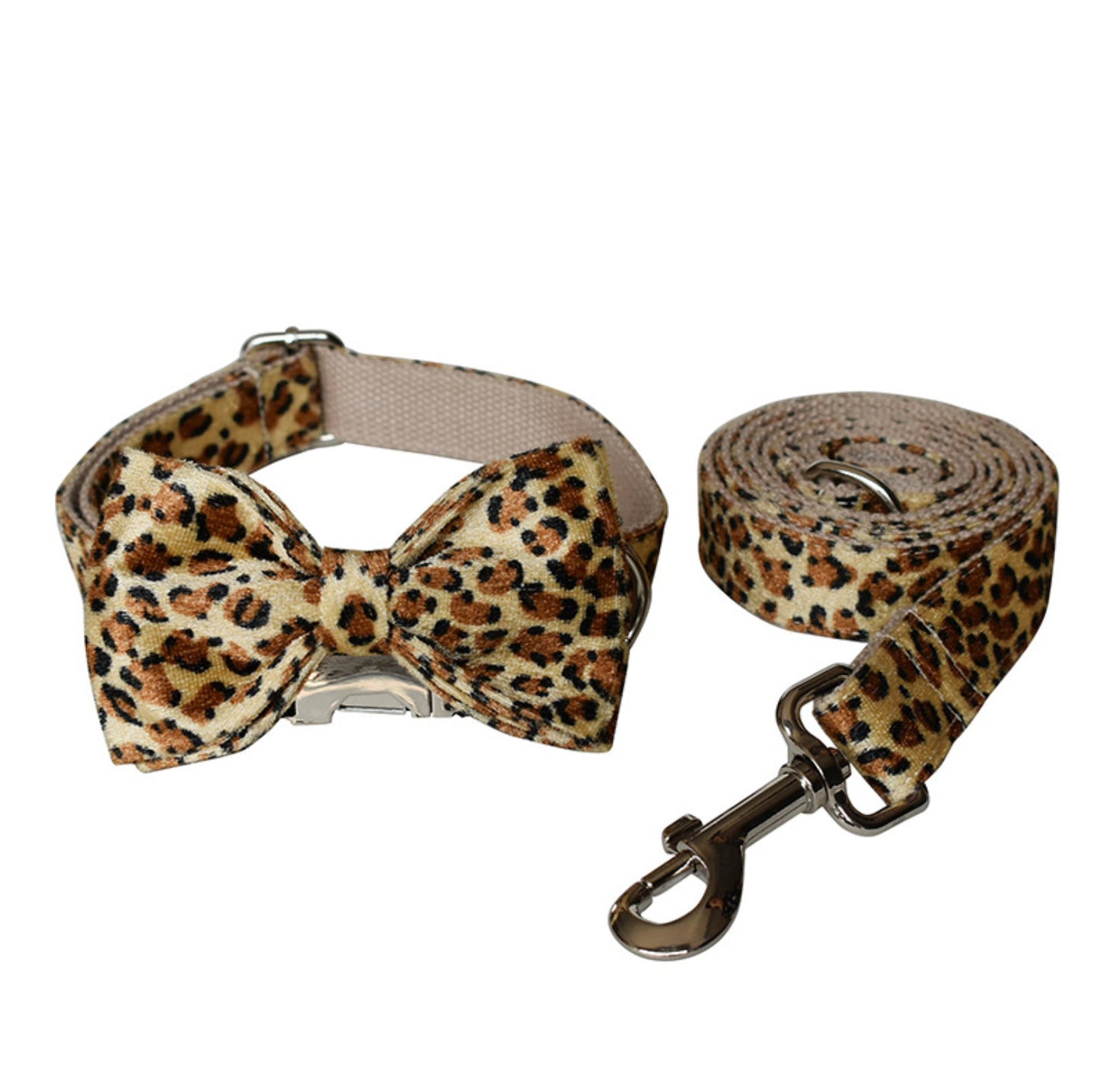 Personalised Leopard Print Bow Tie Dog Collar Set