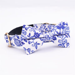 Porcelain Floral Dog Collar Bow Tie Set