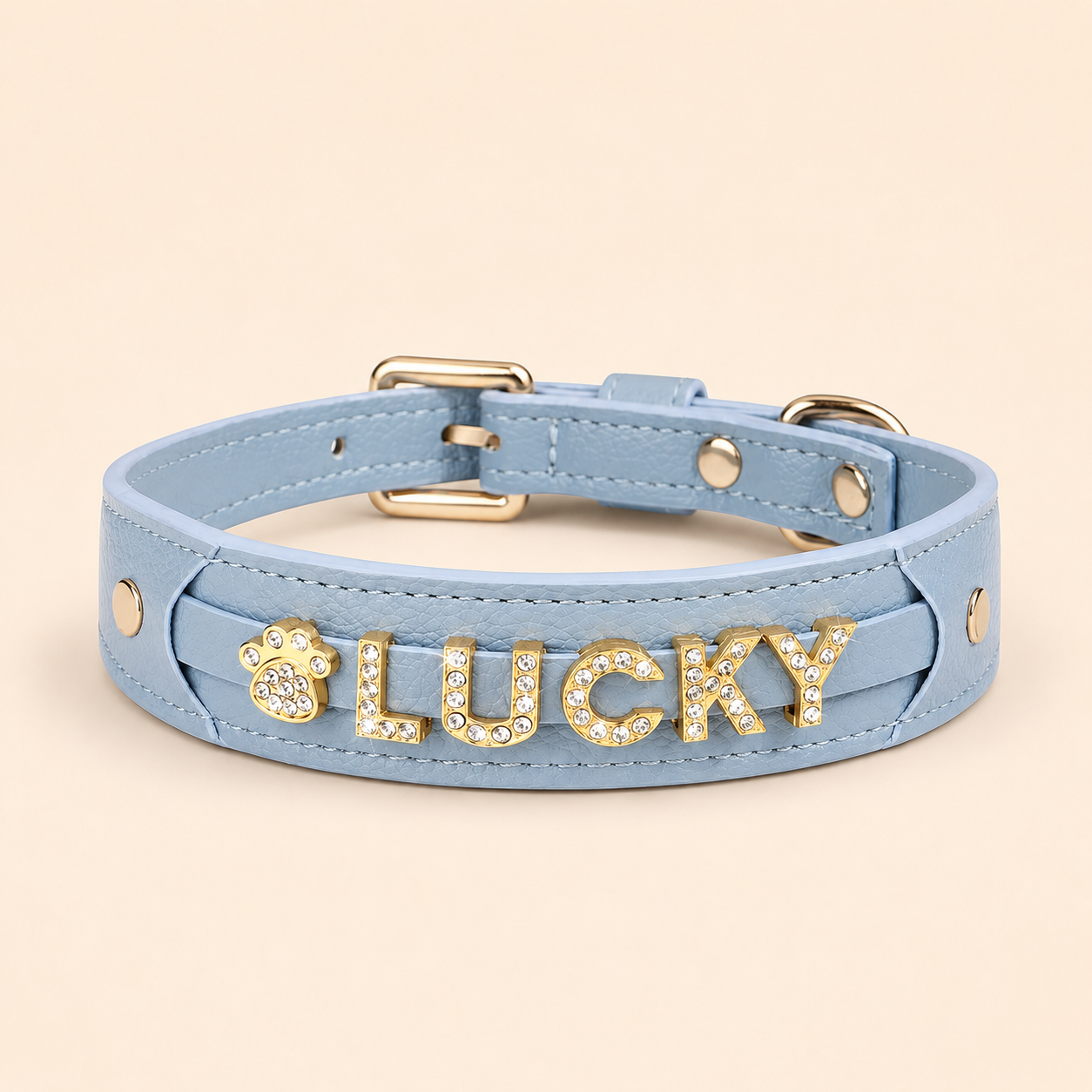 Personalised Rhinestone Name Dog Collar, Custom PU Leather Pet Collar with Sparkly Crystal Letters & Charm, Bling Name Collar for Small Medium & Large Dogs