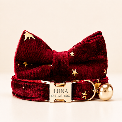 Velvet Golden Star Cat Collar