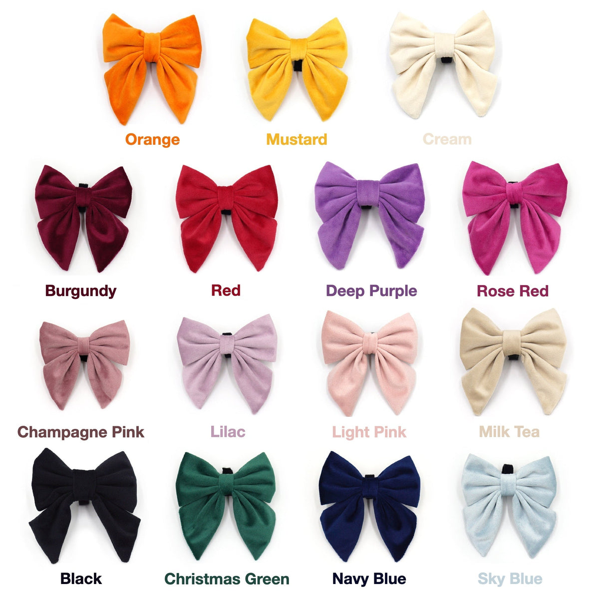 Velvet dog sailor bow in 15 colours