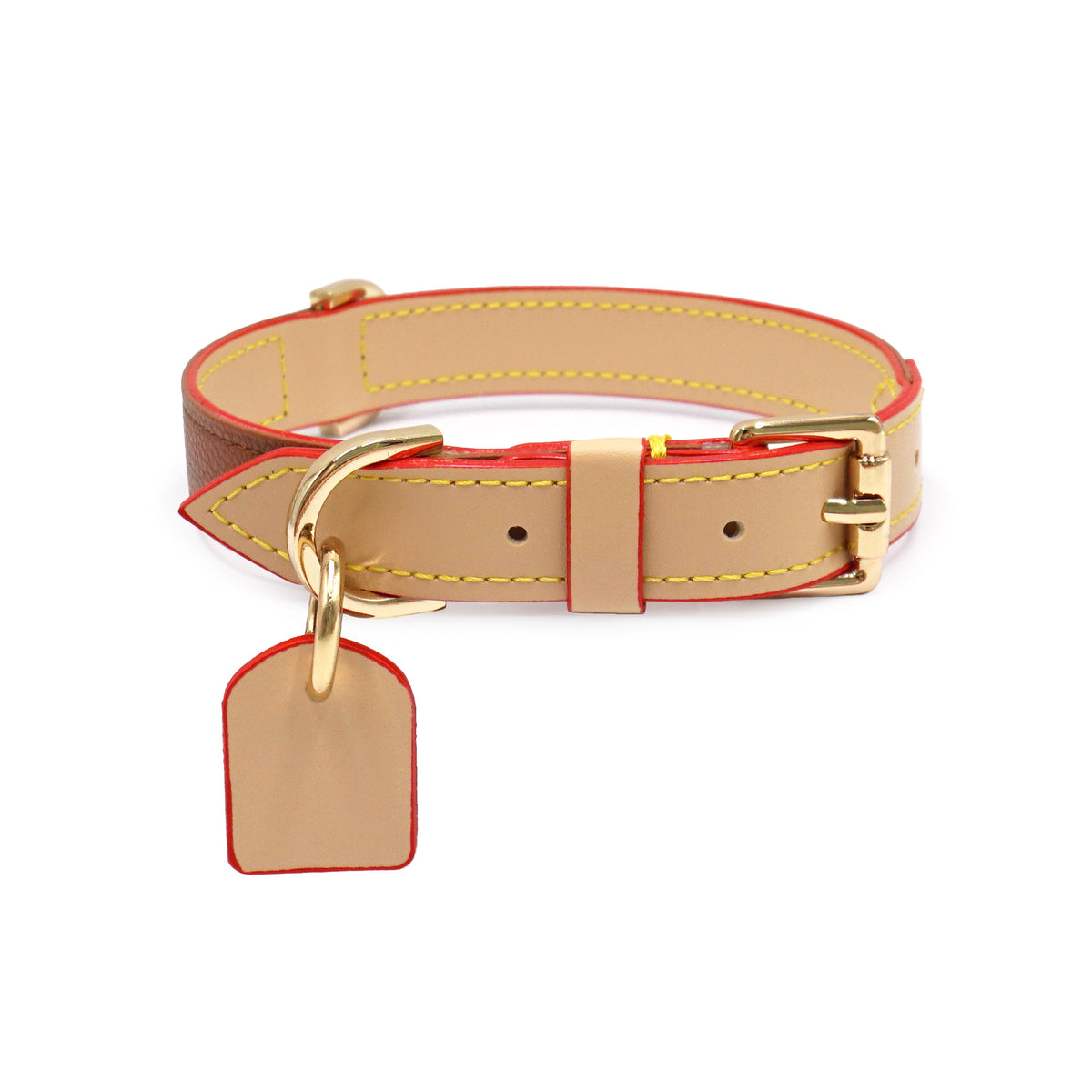 Caramel leather collar with name tag