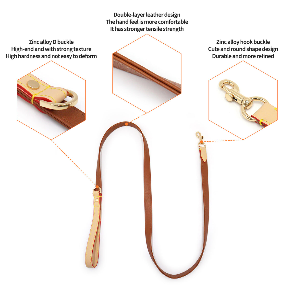 Leash details: rotating hook and double-layer leather