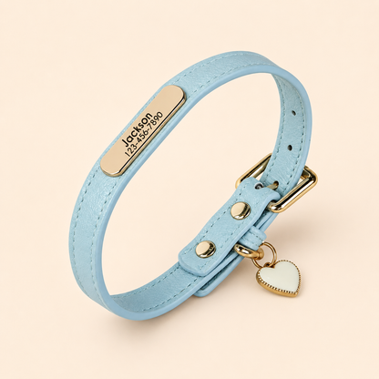 Personalised PU Leather Dog Collar, Custom Engraved Pet ID Name Collar with Charm, Soft Cat & Puppy Collar for Small & Medium Dogs & Cats