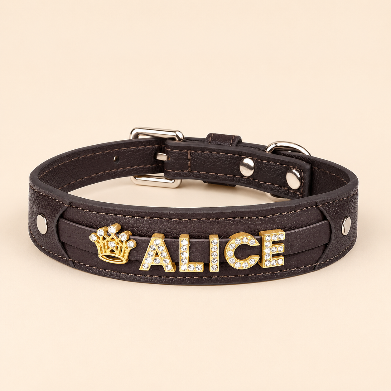 Personalised Rhinestone Name Dog Collar, Custom PU Leather Pet Collar with Sparkly Crystal Letters & Charm, Bling Name Collar for Small Medium & Large Dogs