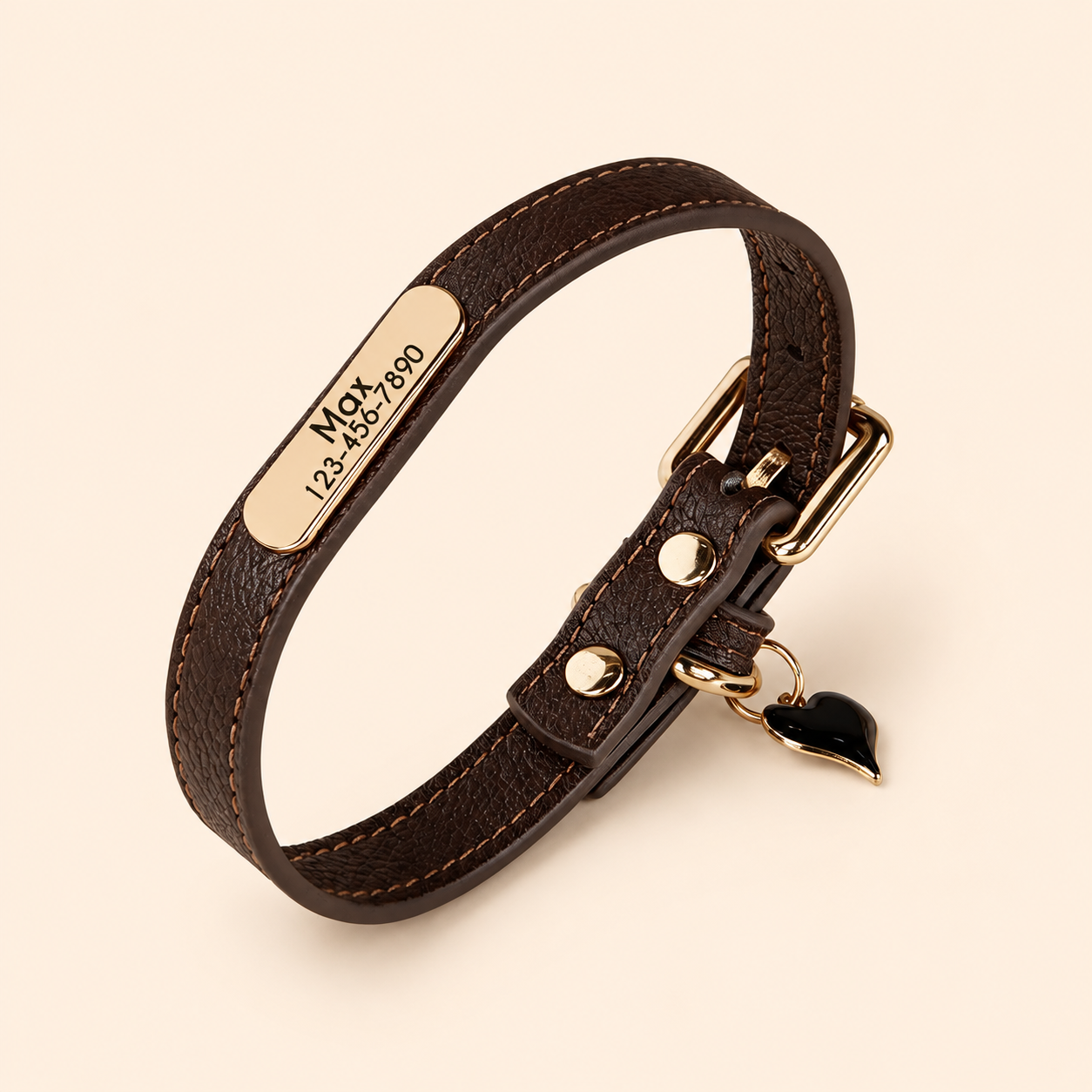 Personalised PU Leather Dog Collar, Custom Engraved Pet ID Name Collar with Charm, Soft Cat & Puppy Collar for Small & Medium Dogs & Cats