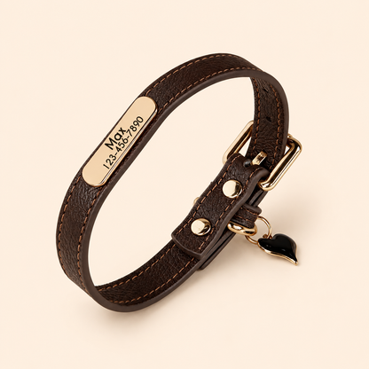 Personalised PU Leather Dog Collar, Custom Engraved Pet ID Name Collar with Charm, Soft Cat & Puppy Collar for Small & Medium Dogs & Cats