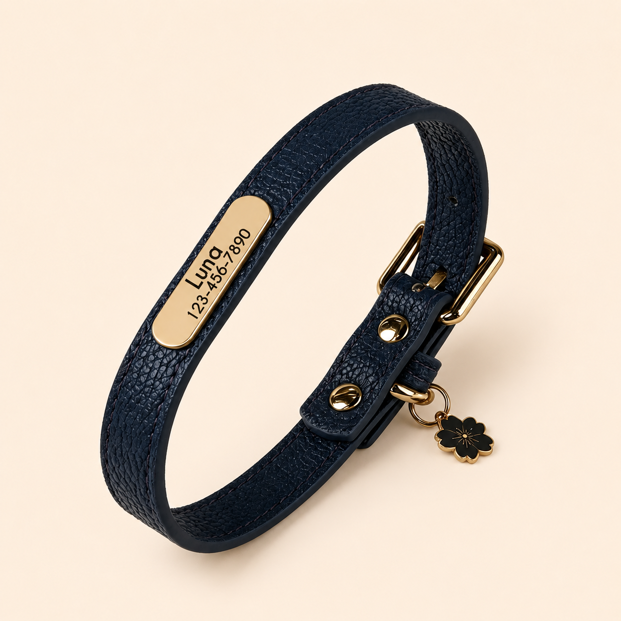 Personalised PU Leather Dog Collar, Custom Engraved Pet ID Name Collar with Charm, Soft Cat & Puppy Collar for Small & Medium Dogs & Cats