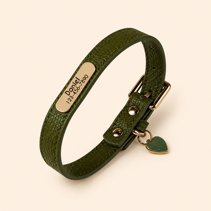 Personalised PU Leather Dog Collar, Custom Engraved Pet ID Name Collar with Charm, Soft Cat & Puppy Collar for Small & Medium Dogs & Cats