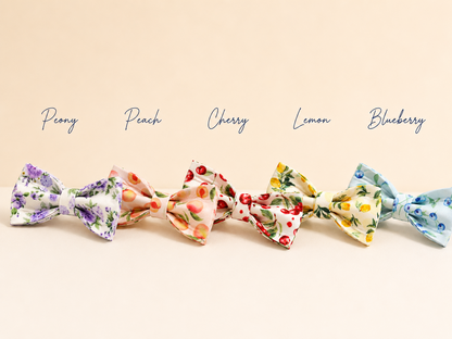 Matching fruit print bowties - Peony Peach Cherry Lemon Blueberry