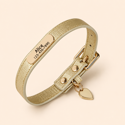 Personalised PU Leather Dog Collar, Custom Engraved Pet ID Name Collar with Charm, Soft Cat & Puppy Collar for Small & Medium Dogs & Cats