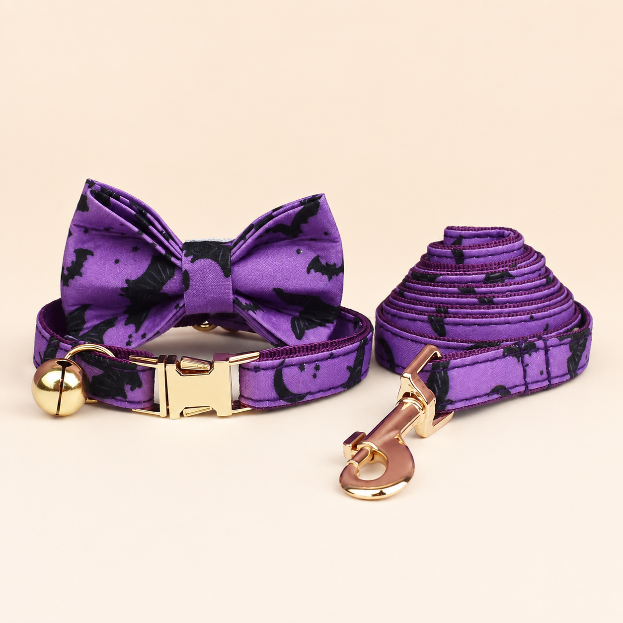 Halloween cat bow tie, collar and matching leash full set