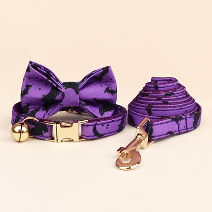 Halloween cat bow tie, collar and matching leash full set