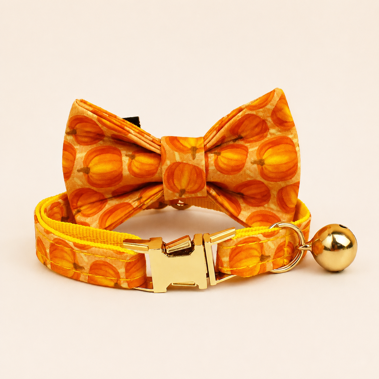 Orange pumpkin Halloween cat collar with matching bow tie