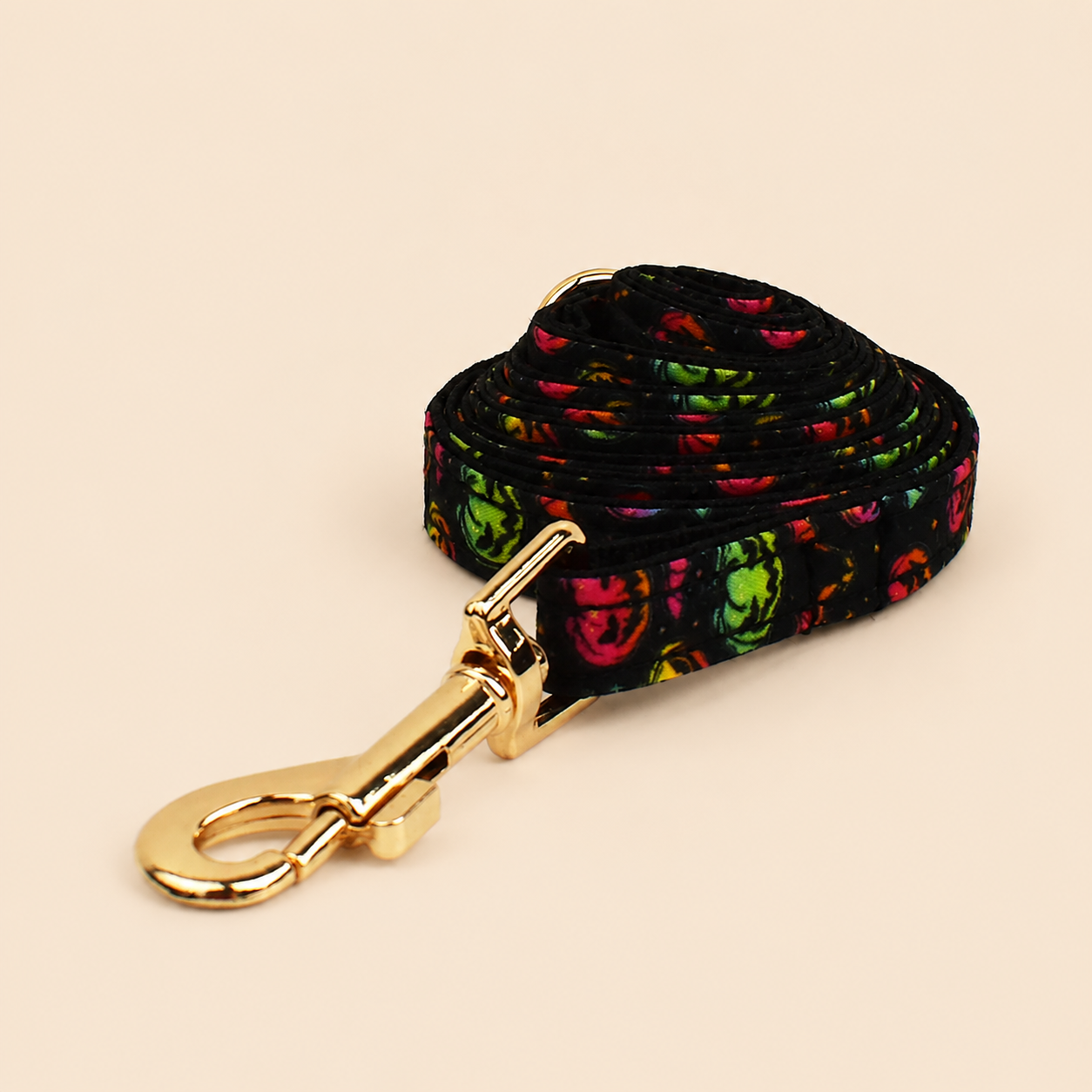 Matching Halloween print cat leash with gold clasp