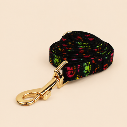 Matching Halloween print cat leash with gold clasp