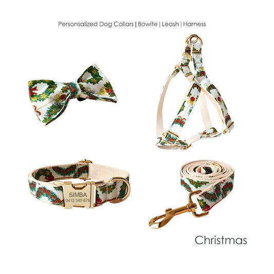 Christmas Dog Collar Personalised Dog Collar and Lead Set