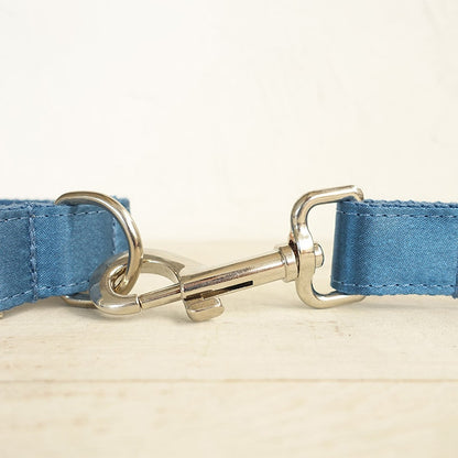 Luxurious Silky Wedding Dog Collar - Personalised with Name - Silver, Aqua, Haze Blue or Blue, Detachable Sailor Bowtie