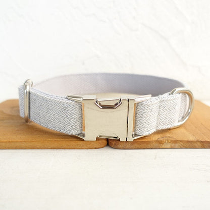 Luxurious Suit Wedding Dog Collar - Personalised with Name - Cream, Grey, White Brown, Brown or Blue, Detachable Bowtie