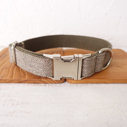 Luxurious Suit Wedding Dog Collar - Personalised with Name - Cream, Grey, White Brown, Brown or Blue, Detachable Bowtie