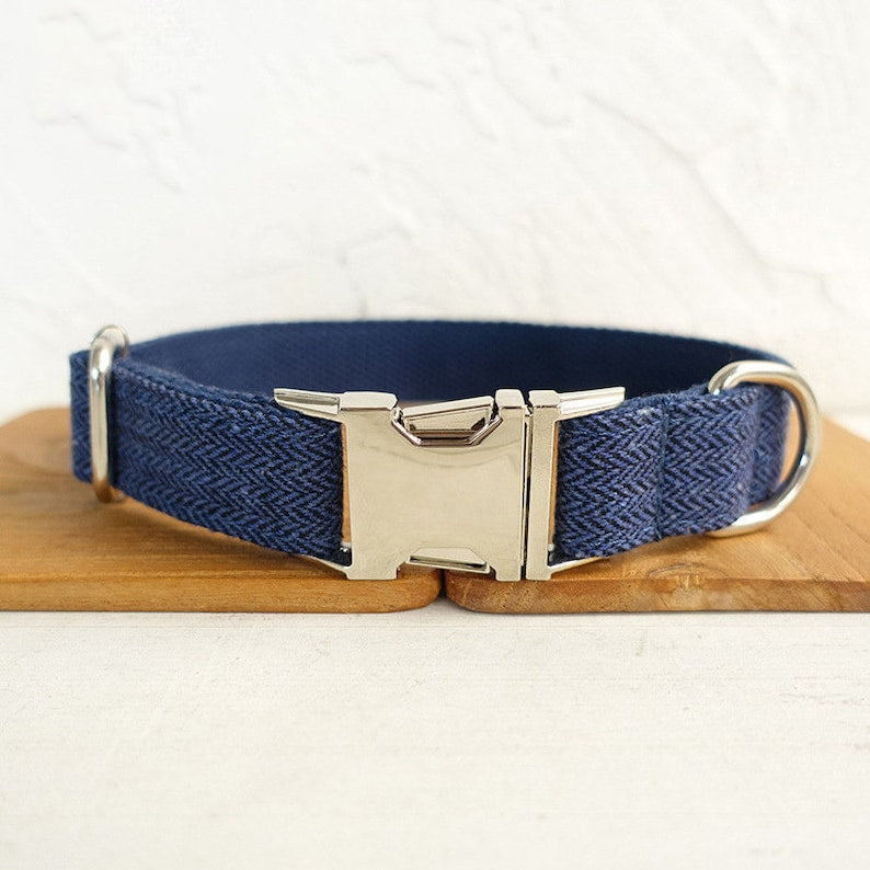 Luxurious Suit Wedding Dog Collar - Personalised with Name - Cream, Grey, White Brown, Brown or Blue, Detachable Bowtie