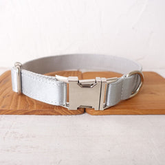 Luxurious Silky Wedding Dog Collar - Personalized with Name - Silver, Aqua, Haze Blue or Blue, Detachable Sailor Bowtie
