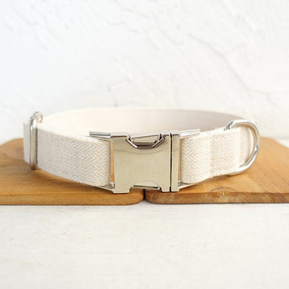 Luxurious Suit Wedding Dog Collar - Personalised with Name - Cream, Grey, White Brown, Brown or Blue, Detachable Bowtie