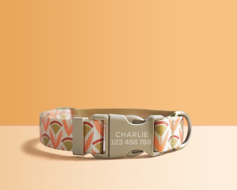 Orange Lightweight Dog Collar, Abstract Pattern Personalised Premium Dog Collar or Dog Collar and Leash Set with Matching Bowtie *Detachable