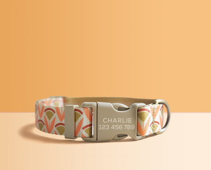 Orange Lightweight Dog Collar, Abstract Pattern Personalised Premium Dog Collar or Dog Collar and Leash Set with Matching Bowtie *Detachable